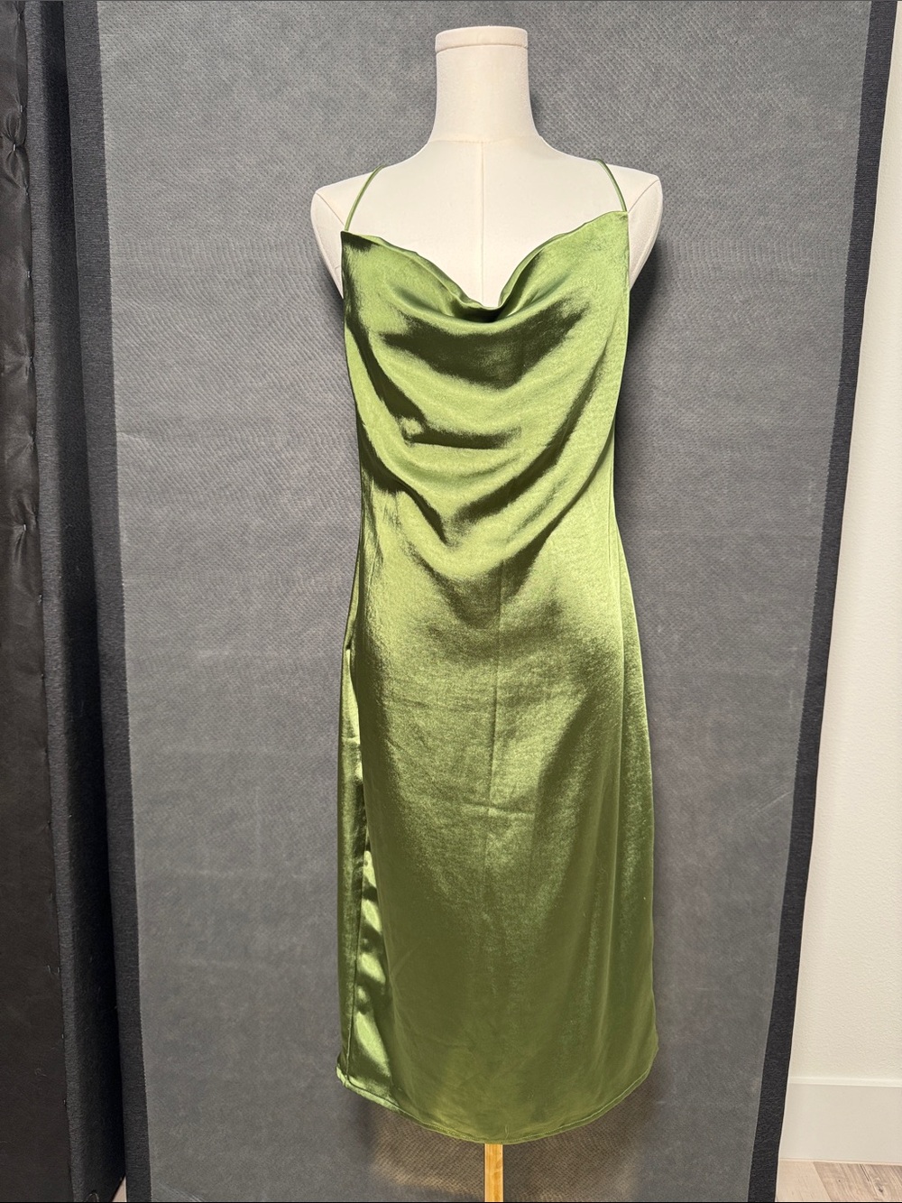 superdown Olive Green Satin Cowl Midi Dress